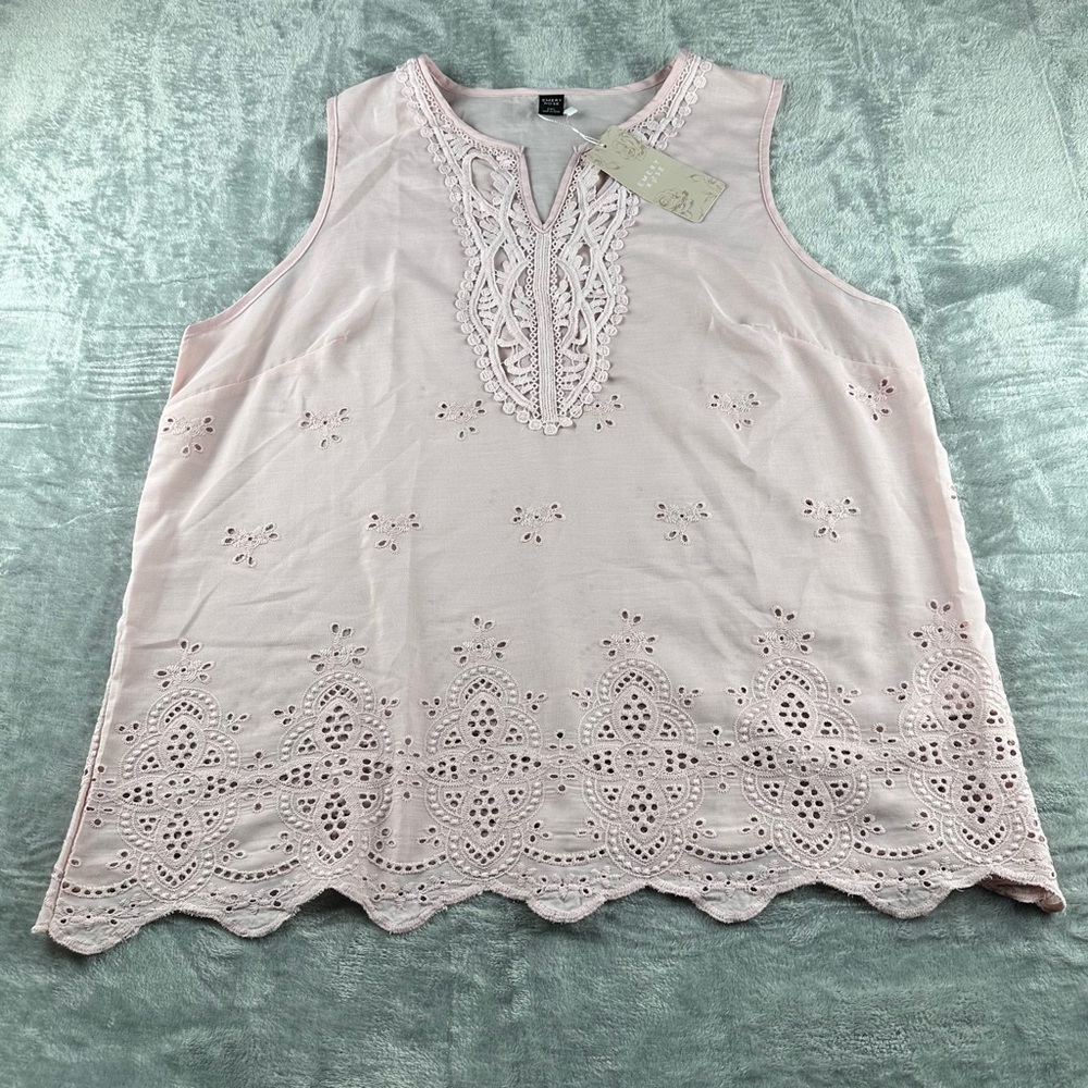 Pink Lightweight Sleeveless Embroidered Top Sz 2XL